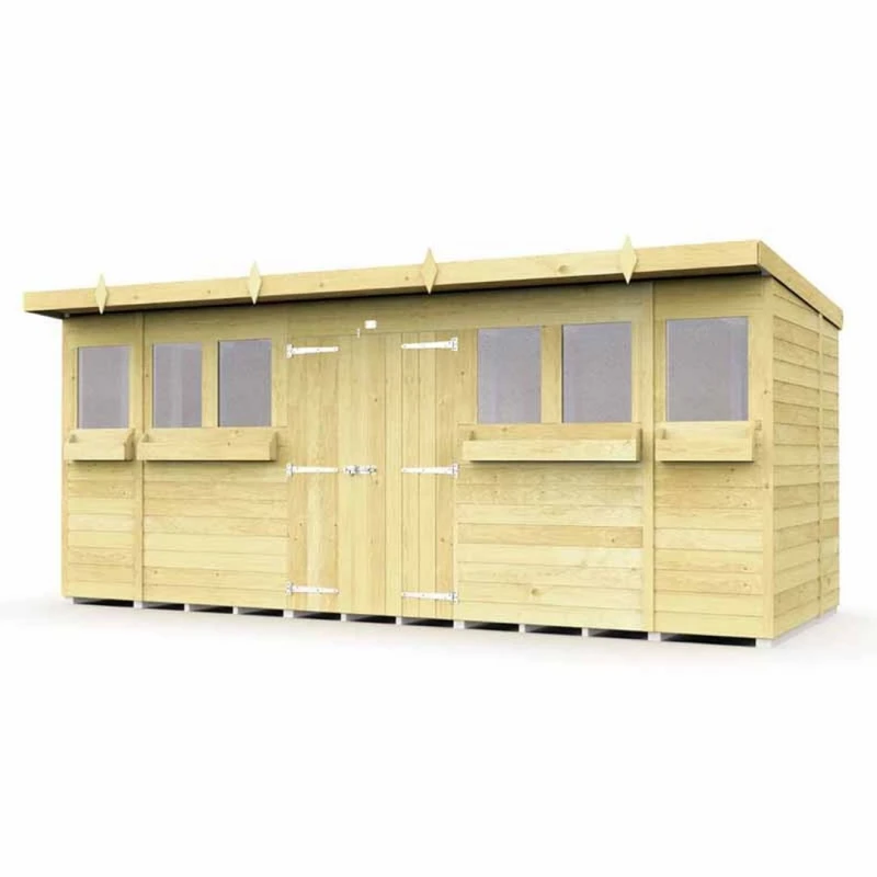 Image of Buttercup Farm 16 x 5 Feet Pent Summer Shed - Wood - L147 x W474 x H201cm in Brown Brown Unisex