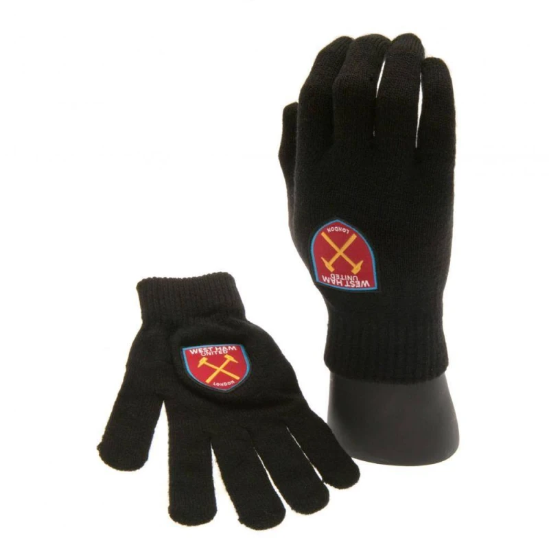 Image of West Ham United FC Official Knitted Gloves in Black Unisex One Size