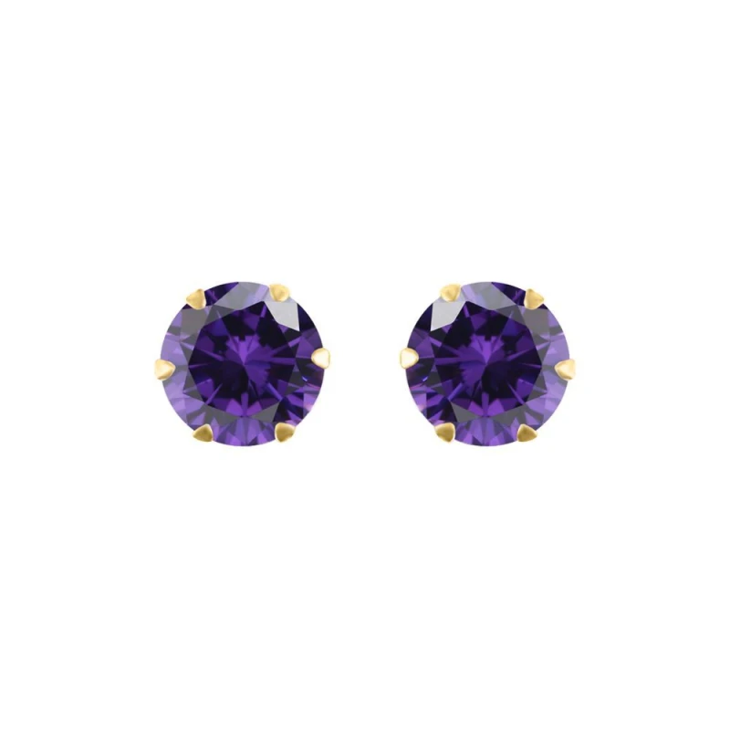 Image of Jewelco London 9ct Gold Purple CZ Solitaire Claw Set Stud Earrings, 6mm - JES166 Gold female