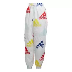 Image of adidas Essentials Multi-Colored Logo Loose Fit Woven Trac - White / Multicolor / Vivid Red
