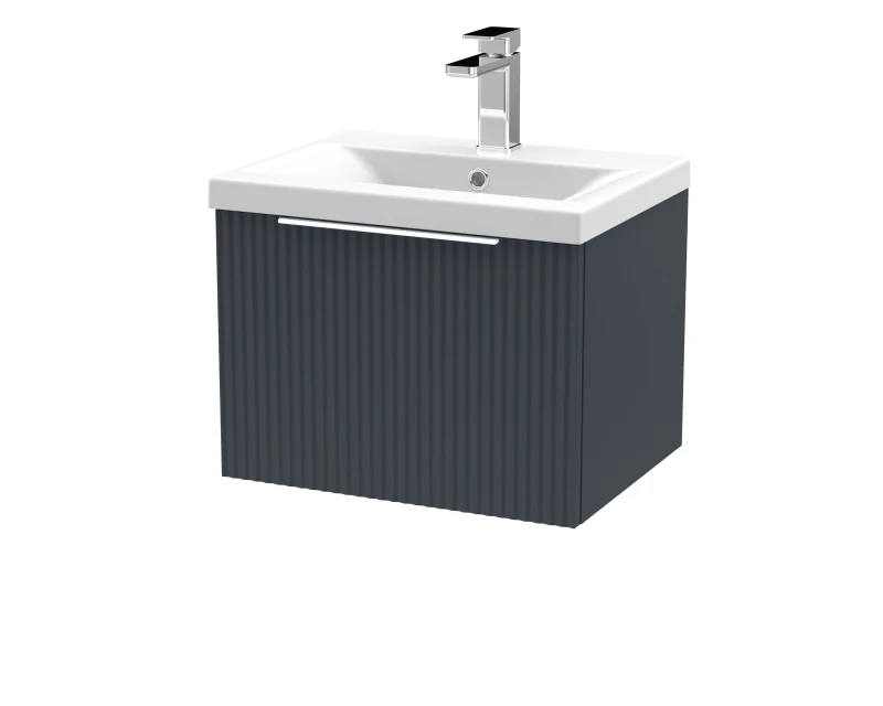 Image of Balterley Fluted Wall Hung 1 Drawer Vanity Basin Unit & Basin 500mm - Dark Grey Grey Unisex