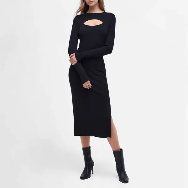 Image of Barbour International Nebula Cut-Out Ribbed-Knit Dress - UK 16 Black Dresses female LDR0730BK11 UK 16