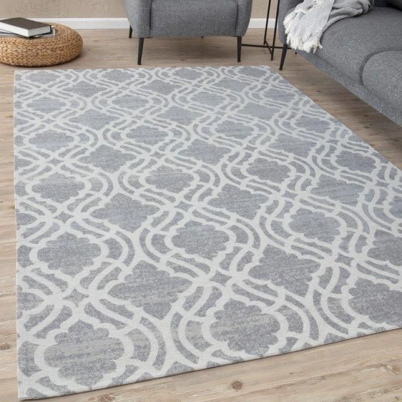 Image of THE RUGS Washable Rugs for Living Room Kitchen Bedroom Trellis Design Grey Machine Washable Area Rugs & Runners 6901 Size: 200cm x 290cm Grey Unis