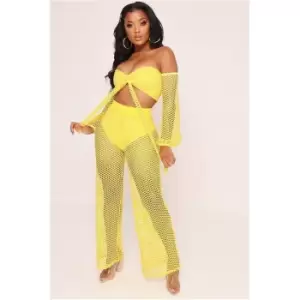 Image of I Saw It First Yellow Crochet Wide Leg Trousers - Yellow