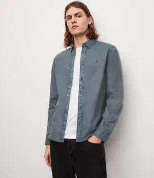 Image of AllSaints Mens Hawthorne Stretch Fit Shirt, Blue, Size: M