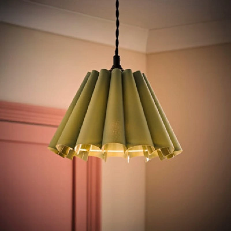 Image of ValueLights Lauren Fabric Pleated Scallop Edge Tapered Lamp Shade with LED Bulb Pale Green