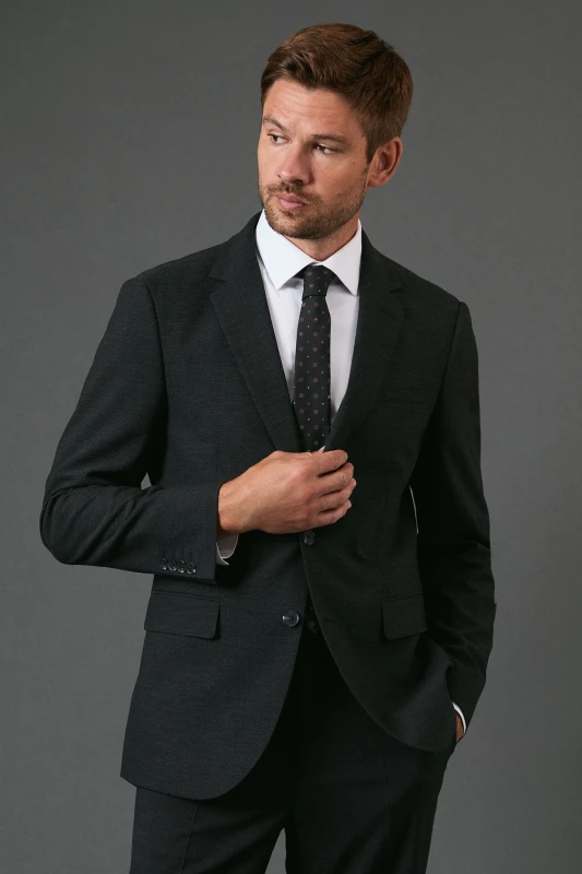 Image of Burton Mens Charcoal Tailored Fit Essential Suit Jacket Charcoal 40R Male BBB03914