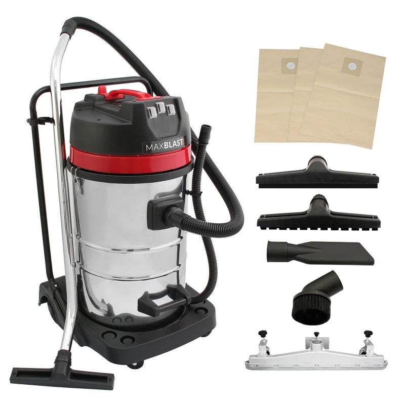 Image of Monstershop 80L Industrial Vacuum, 5 Attachments & 3 Hoover Bags Silver