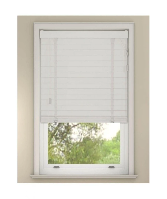 Image of New Edge Blinds White Faux Wood Venetian Blinds with Tapes 120cm Drop Size: 145cm width x 130cm drop White Unisex 145cm width x 130cm drop