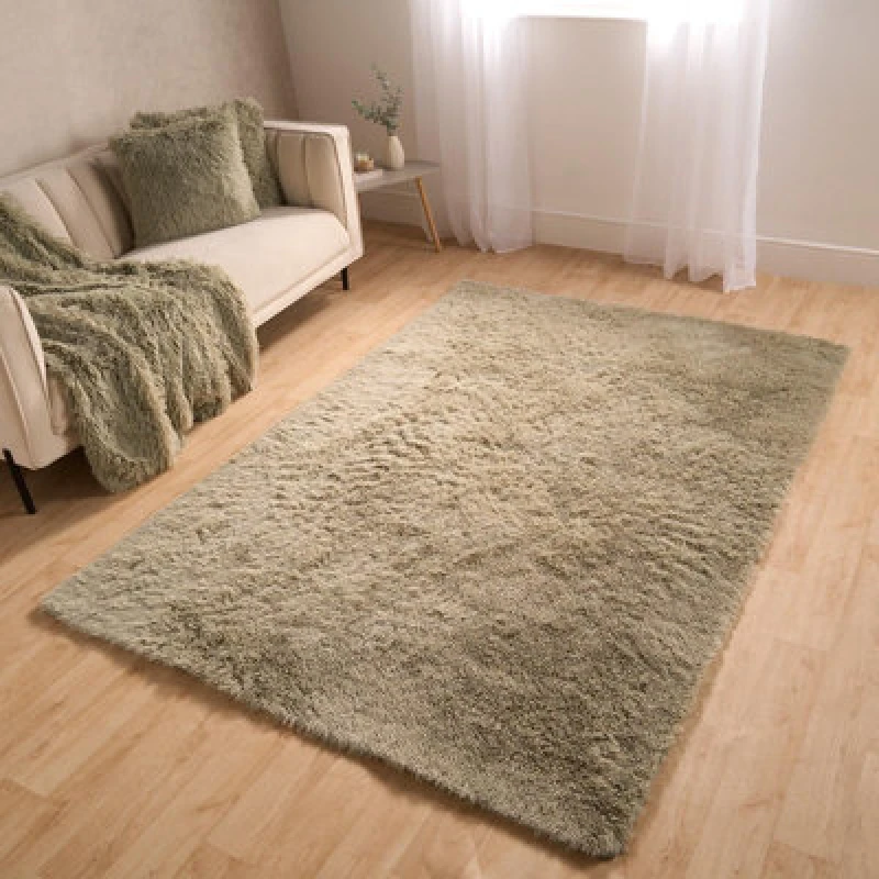 Image of OHS OHS Fluffy Rug Anti Slip Plain Shaggy Floor Mat in Green Size: 80cm x 150cm Green 80cm x 150cm Unisex 5027434206490