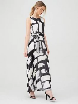 Image of Wallis Smudge Colourblock Pleated Maxi Dress - Black, Size 12, Women