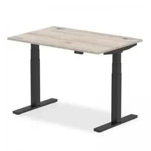 Image of Air 1200 x 800mm Height Adjustable Desk Grey Oak Top Cable Ports Black
