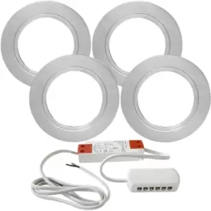 Image of 4x CHROME Round Flush Under Cabinet Kitchen Light & Driver Kit - Natural White LED