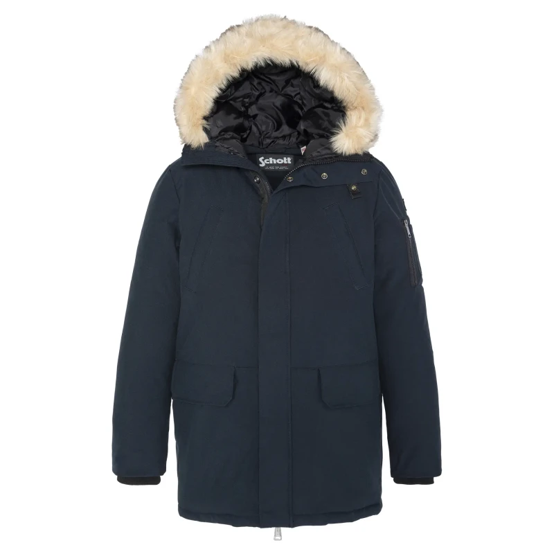 Image of Schott Nelson Hooded Winter Parka Navy Blue Men L;M