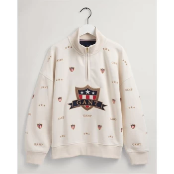 Image of Gant Banner All Over Print Quarter Zip Sweatshirt Junior - Cream 130