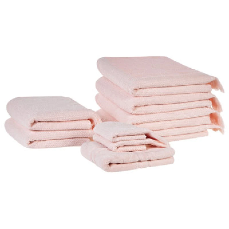 Image of Beliani Set Of 9 Towels Atiu Terry Cotton Pastel Pink