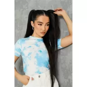 Image of I Saw It First Blue Tie Dye Fitted Cotton Crop T-Shirt - Blue