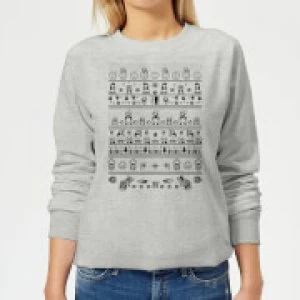 Image of Nintendo Super Mario Retro Knit Womens Christmas Sweatshirt - Grey - M