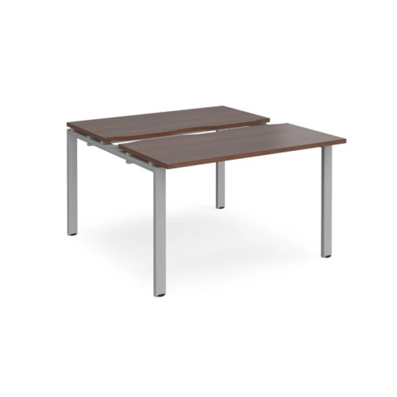 Image of Adapt Bench Desk 2 Person Rectangular Desks 1200mm With Sliding Tops Walnut Tops With Silver Frames 1200mm Depth Adapt Walnut STE1212-S-W
