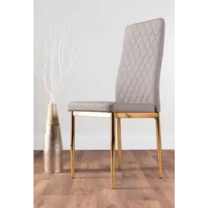 Image of 4x Milan Cappuccino Grey Gold Hatched Faux Leather Dining Chairs - Cappuccino