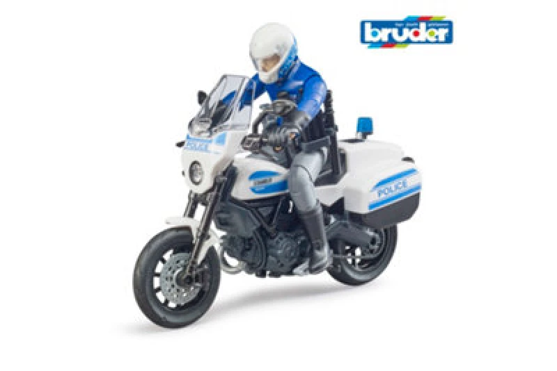 Image of Bruder 1:16 bworld Scrambler Ducati police motorbike & policeman in White Size: 1 Pack White Unisex 1 Pack