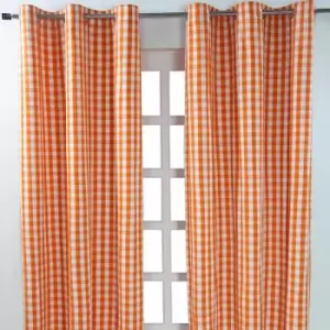 Image of Homescapes - homecapes Cotton Orange Block Check Gingham Eyelet Curtains 137 x 228cm - Orange