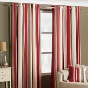 Image of Riva Home Broadway Modern Stripe Ringtop Eyelet Curtains (Pair) Polycotton Raspberry (168X183Cm)