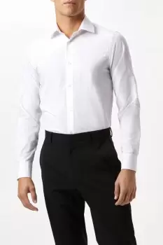 Image of White Long Sleeve Slim Fit Tonal Spot Collar Shirt