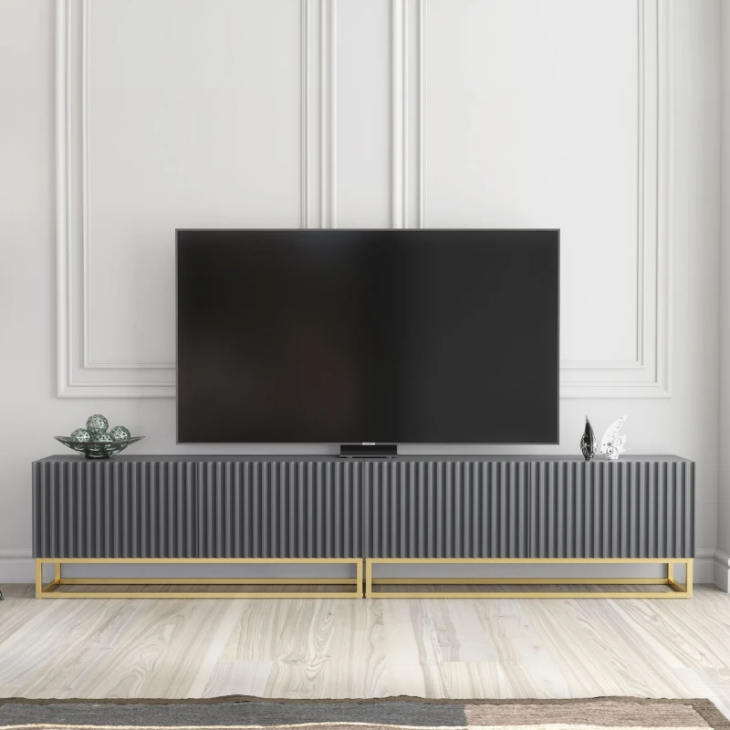 Image of Creative Furniture Creative Furniture Ripple Duo TV Unit 200cm - Modern Fluted Design with Push to Open Doors in Grey Grey One Size Unisex 50609709087
