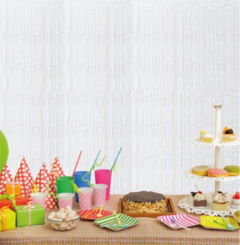 Image of CHEETAHL White Foil Fringe Shimmer Tinsel Curtain Party Event Backdrop 1m Wide x 3m Drop ELV-817077