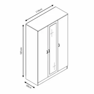 Image of FWStyle Grey High Gloss 3 Door Mirrored & Modern Wardrobe