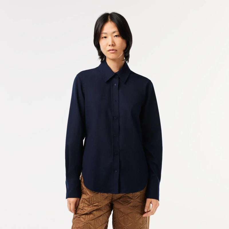 Image of Lacoste Slim-Fit Long Sleeve Shirt Navy Blue female 12 (40)