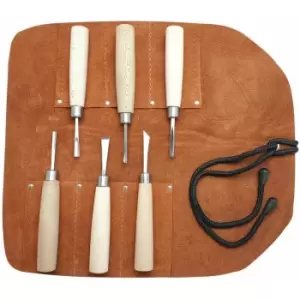 Image of BEBKIT3 Beber 6 Piece Mini Wood Carving Set in Leather Tool Roll