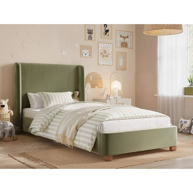 Image of Flair Alma Single Winged Headboard Bed in Green Green Unisex Single