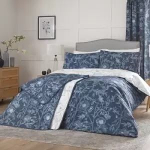 Image of Dreams & Drapes Lorie Floral Print Easy Care Reversible Duvet Cover Set, Blue, King
