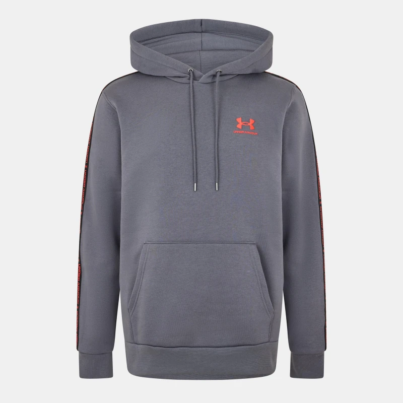 Image of Under Armour Icon Fleece Taping Hoodie Mens Castlerock/Red male S