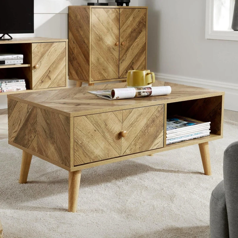 Image of Home Source Dallas Natural 1 Drawer Open Storage Coffee Table Unit