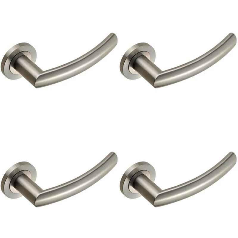 Image of Loops 4x PAIR Curved Round Bar Handle on Round Rose Concealed Fix Satin Steel Metallics