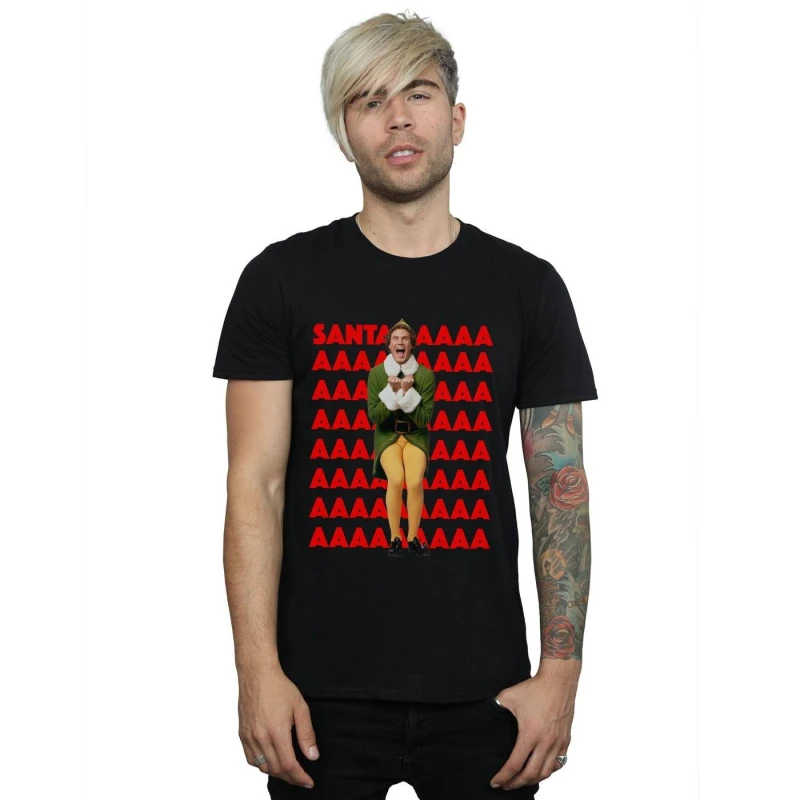 Image of Elf Elf Men Buddy Santa Scream T-Shirt in Black Size: Small Black S Male 5057736050965