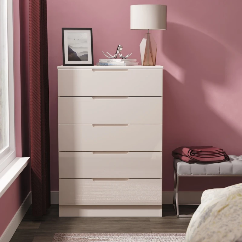 Image of Ready Assembled 2 U Lucca 5 Drawer Chest (Ready Assembled) in Taupe Unisex