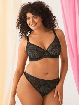 Image of Figleaves Pimlico Non-pad Underwired Bra - Black Leopard, Size 34D, Women