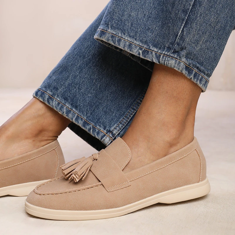 Image of Where's That From 'Azalea' Wide Fit Slip On Loafer With Tassel Detailing Khaki
