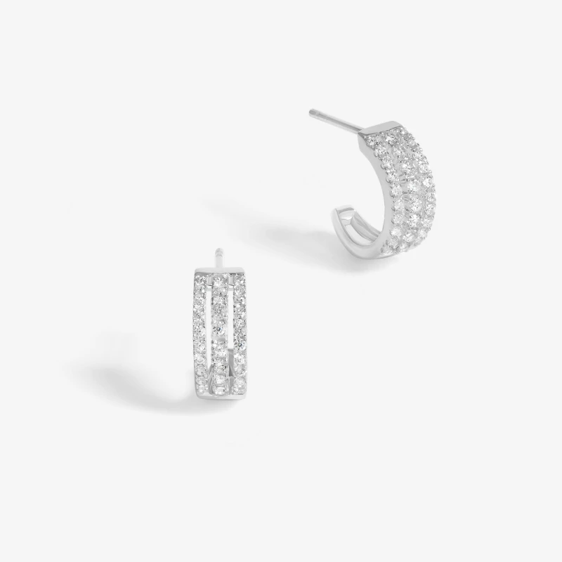 Image of Simply Silver Sterling Silver 925 Cubic Zirconia Triple Row Hoop Earrings Silver