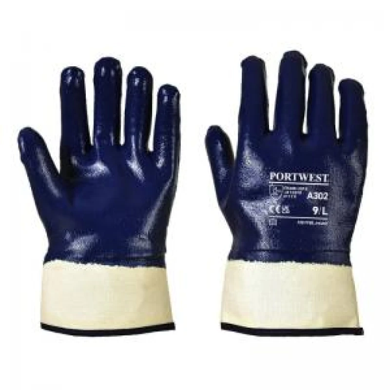 Image of Portwest Fully Dipped Heavy Duty Nitrile Safety Cuff Gloves A302NARL Colour: Navy