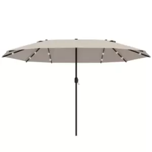 Image of Outsunny 4.4M Double-sided Sun Umbrella Patio Parasol Solar Lights Khaki