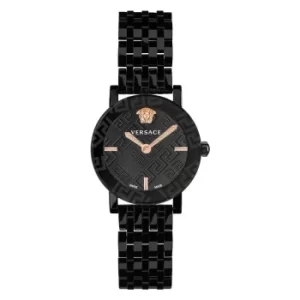 Image of Versace Greca Glass Ladies Black IP Bracelet Watch