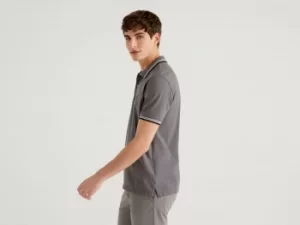 Image of Benetton, Short Sleeve Stretch Cotton Polo, taglia EL, Dark Gray, Men