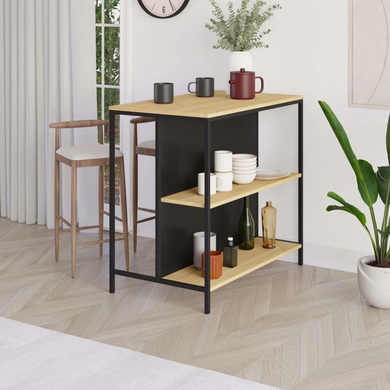 Image of Decortie Detroit' Modern Bar Table with Metal Legs Open Shelf 100cm in Black Size: 1 Pack Black Unisex 1 Pack