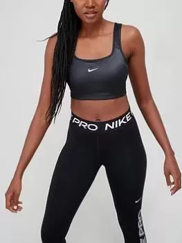 Image of Nike Swoosh Medium Support Shine Bra - Black Size XS Women