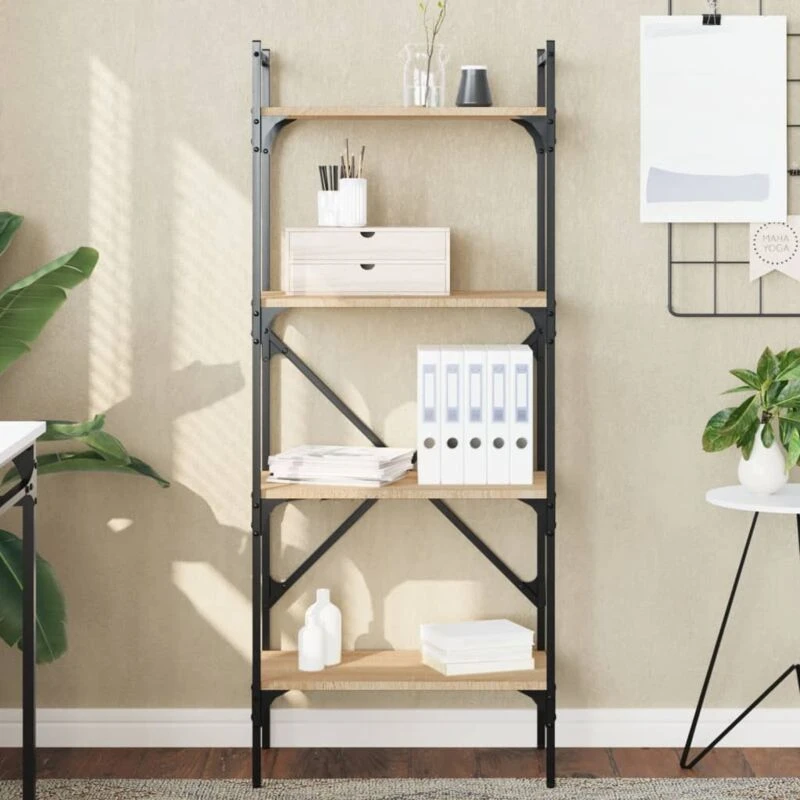 Image of Vidaxl Bookcase 4-tier Sonoma Oak 56X31.5X138.5cm Engineered Wood, Brown 833339